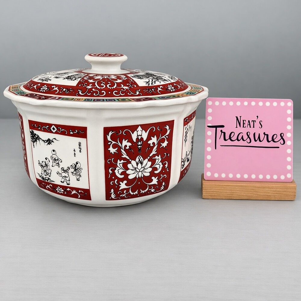 Tatung Chinese Style Porcelain Panel Design Taiwan Covered Tureen Serving Bowl